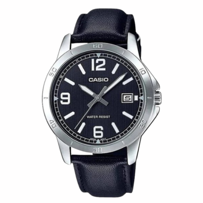Casio General MTP-V004L-1B Black Leather Band Men Watch